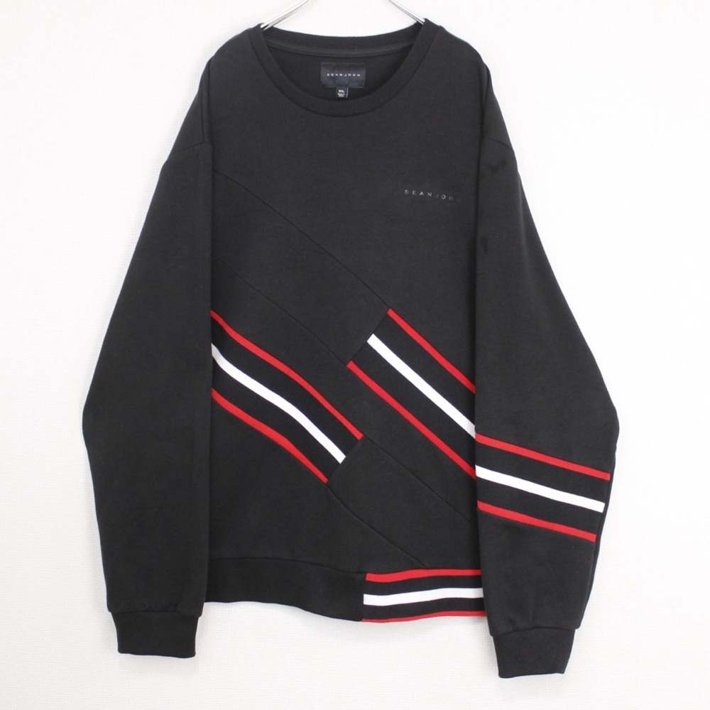 Sean John Black Sweater with Red and White Stripes